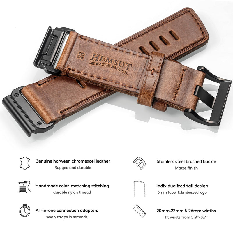 Soft Horween Leather Watch Band Compatible With Garmin, Strap For Fenix/Forerunner/Approach/MARQ/Quatix / D2 Series/Instinct/Epix/Tactix/Foretrex Natural root={'value': "26 mm / Middle (5.9'' - 8.7'')"}