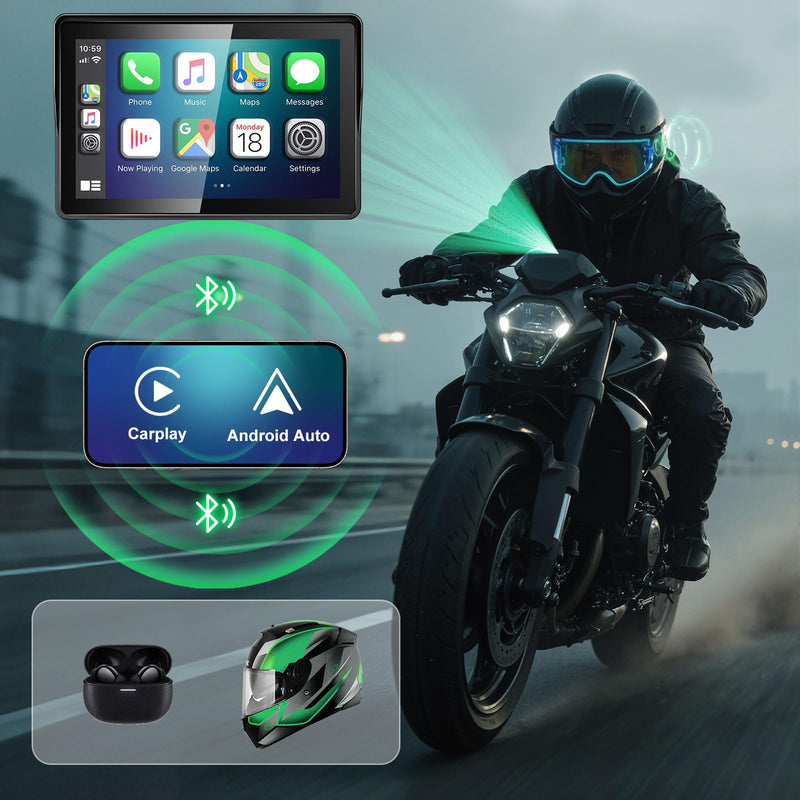 2026 YZW GPS Carplay 5 inch for Motorcycle with Wireless CarPlay & Android Auto, IP69K Waterproof Touch Screen, GPS Navigation, Supports Bluetooth, Siri/Google Voice Control, Custom Boot Logo, Bracket 5 Inch Screen+Mounting Bracket