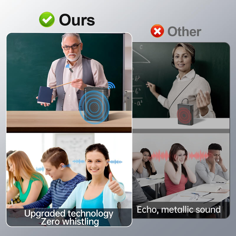 Moman Voice Amplifier with Wireless Lavalier Microphone, Zero Whistling Low Latency Portable Speaker, Personal PA System with Wireless Clip on Mic for Teachers Classroom Yoga Tour Guide Meeting Coach Black