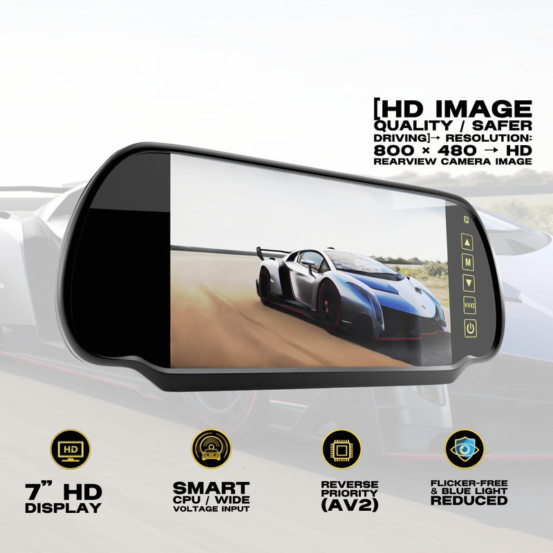 7 Inch TFT LCD Car Rearview Mirror Monitor, Widescreen Dash Cam Rear View Backup Camera Mirror with Touch Button, 2 Video Input, Vehicle Parking in-Mirror Monitor for Cars Trucks