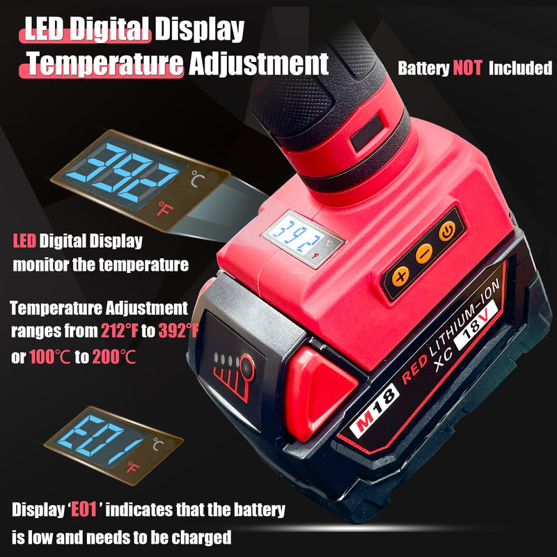 [AUSTRALIA] - MONVICT 100W Cordless Glue Gun for Milwaukee 18V Battery, Upgraded Digital Temperature Adjustable Handheld Electric Power Full Size Heavy Duty Hot Glue Gun with 10 Glue Sticks (Tools only) 810-MI 