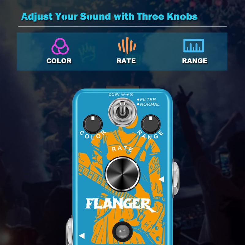 Flanger Guitar Effects Pedal,Classic Flanger Guitar Pedal, Vintage Analog Flanger Effect Pedal Classic Flanger Guitar Pedal Electric Guitar Effects Pedal True Bypass Blue Flanger