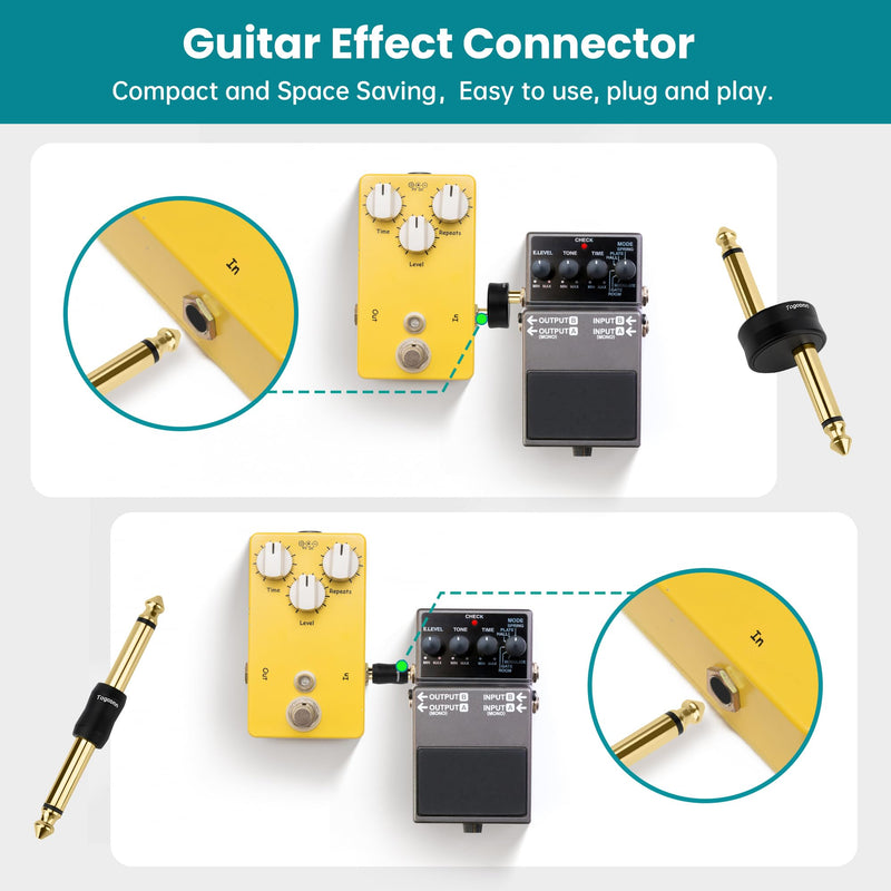 Gold-Plated Guitar Pedal Effects Patch Connector Coupler 10 Pack，6.35mm to 6.35mm Adapter, Angle 1/4 Quarter Inch TS Mono Male to Male Jack Plug, Audio Converter Premium Quality Series