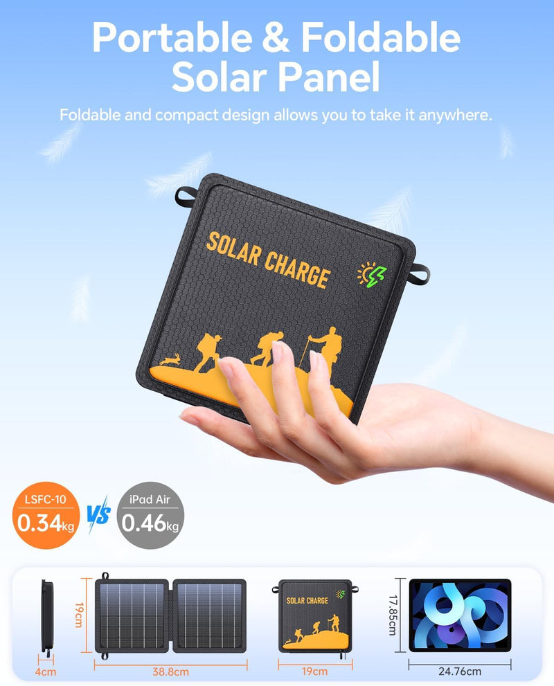 BLAVOR 10W Portable Solar Charger(5V/2A Max), Waterproof IPX4 Foldable Solar Panel with Dual Smart USB Output Compatible with iPhone Xs/X/8/7, iPad, Samsung for Outdoor Hiking Camping Backpacking