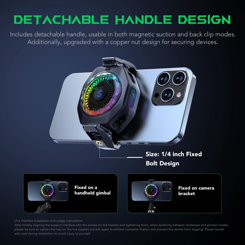 Black Shark Magnetic Phone Cooler 5 Pro - 18 Addressable RGB LEDs, Detachable Grip, APP-Controlled Thermostatic Cooling Fan for iPhone MagSafe/Android/iPad -Gaming/Streaming/Photography 5 Pro Black