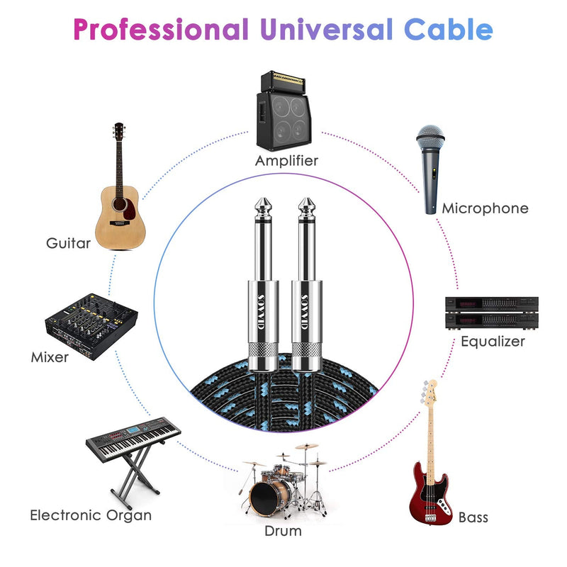 Guitar Cable 10FT Professional Instrument Cable Electric Guitar AMP Cord 1/4inch TS Cable for Guitar Bass Mandolin Keyboard and Pro Audio Straight Angle Black Blue