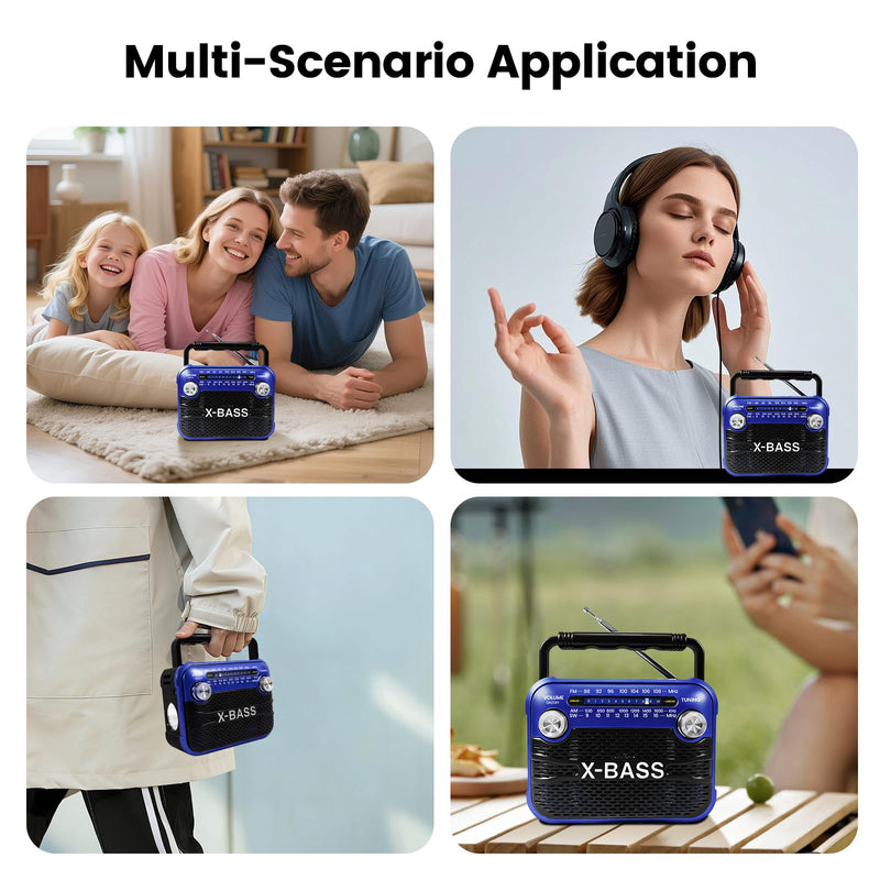 [AUSTRALIA] - Portable AM/FM/SW Shortwave Radio with Bluetooth 5.0,Support USB/TF Player,D Battery Operated/USB Charge,Digital Tuner & Earphone Jack,Emergency Flashligh, Perfect for Gifts/Elderly/Home 