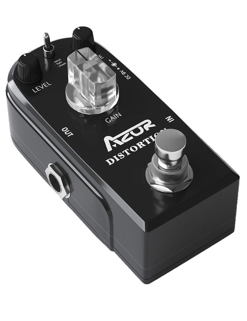 AZOR Distortion Guitar Effect Pedal 3 Modes Natural, Tight, Classic for Electric Guitar True Bypass AP-302 Black Distortion