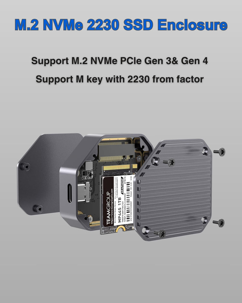 2230 SSD Enclosure, M.2 NVMe SSD Enclosure, 10Gbps USB-C 3.1, Supports M.2 M Key & B+M Key Size 2230mm External SSD Drive Enclosure E13
