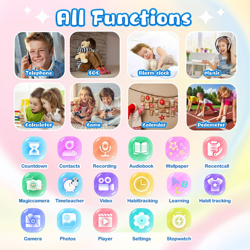 Smart Watch for Girls Boys, Kids Smartwatch with 4G SIM Card, Smart Watch for Kids Touch Screen SOS Emergency Call Calculator Clock Camera Games Music Player, Toys Gifts for Ages 4-12 (Black) LT49 Black NO GPS