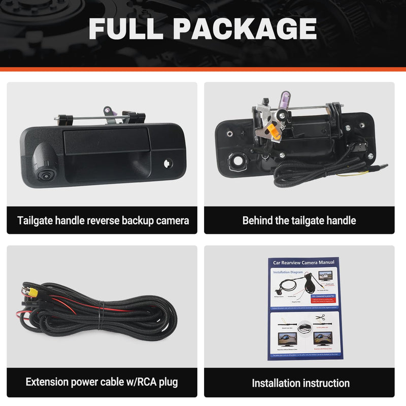 Tailgate Handle Backup Camera Compatible with 2007-2013 Toyota Tundra, Tailgate Latch Door Handle with Rear View Reverse Camera RCA Connector Backup Kit Replaces# 81214, 690900C051, 69090-0C051