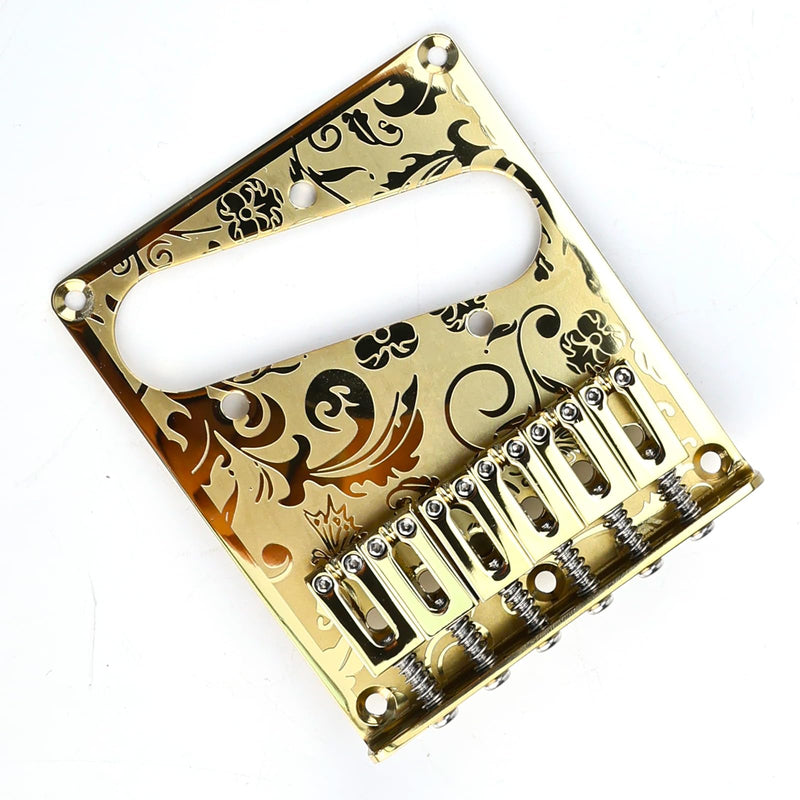 [AUSTRALIA] - 10.5mm Engraved Stainless Steel Fixed Electric Guitar Bridge Single Pickup Hole 6-string Guitar hardtail Bridge for Telecaster Tele TL Style Electric Guitar Replacement Parts (Gold) Gold 