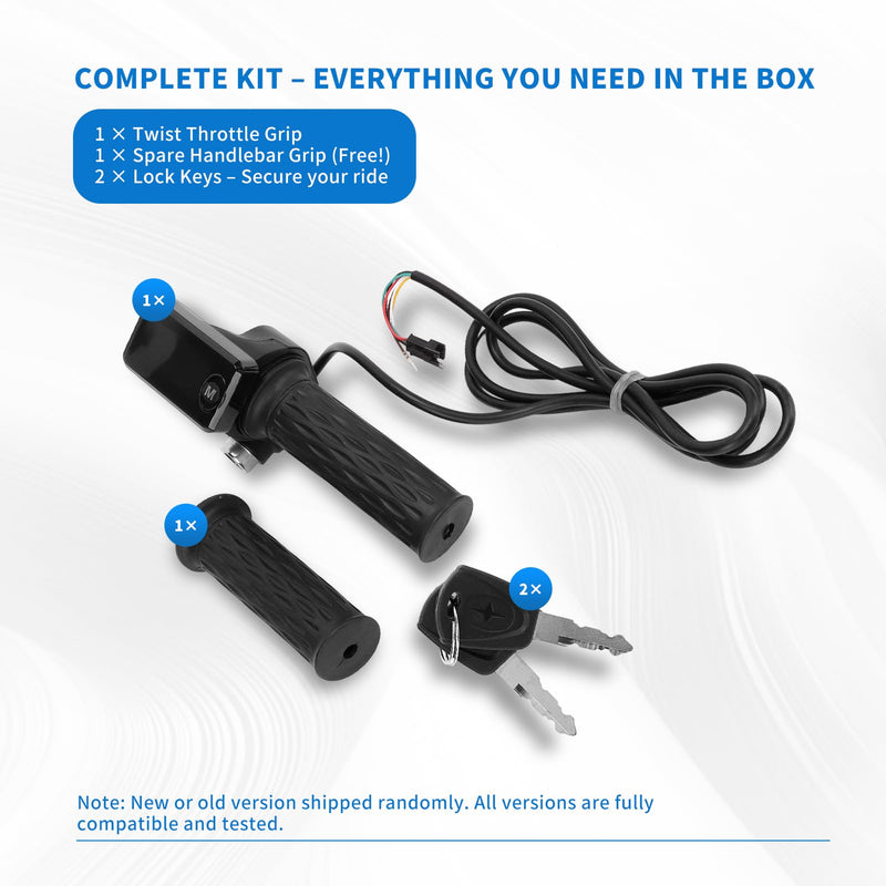 E Bike Grips Throttle Electric Scooter Twist Handlebar with LCD Display Throttle Accelerator Handle Grips with Cable Key Knock for tuttio Scooter Motorcycle 24V-72V