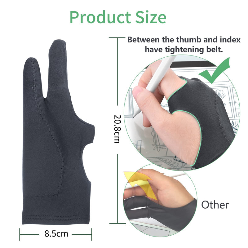 Artist Drawing Glove 3-Layer Palm Rejection [2 Pack Black] Right Left Hand Digital Art Graphic Tablet iPad Gloves Two Finger Smooth Elasticity Breathable for Stylus Pen Pencil Sketching Painting 2-Pack Black Gloves