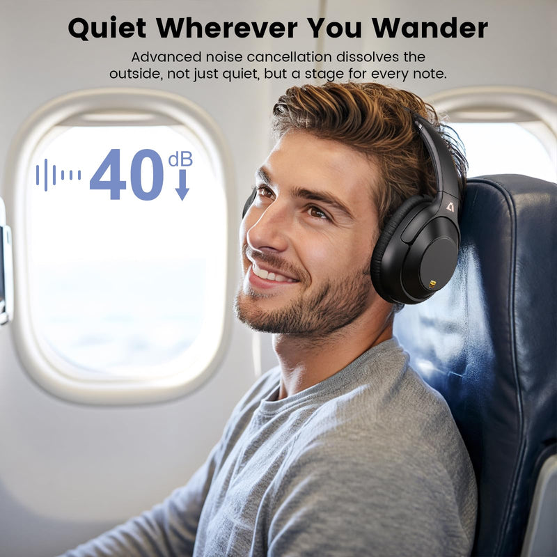 Riibox Y7Pro Active Noise Cancelling Headphones, Wired Wireless ANC Headset | Over Ear Headphones Bluetooth 6.0, 100H Playtime, LDAC Hi-Res Audio, Custom EQ via App, Comfort Fit for Home Office Travel