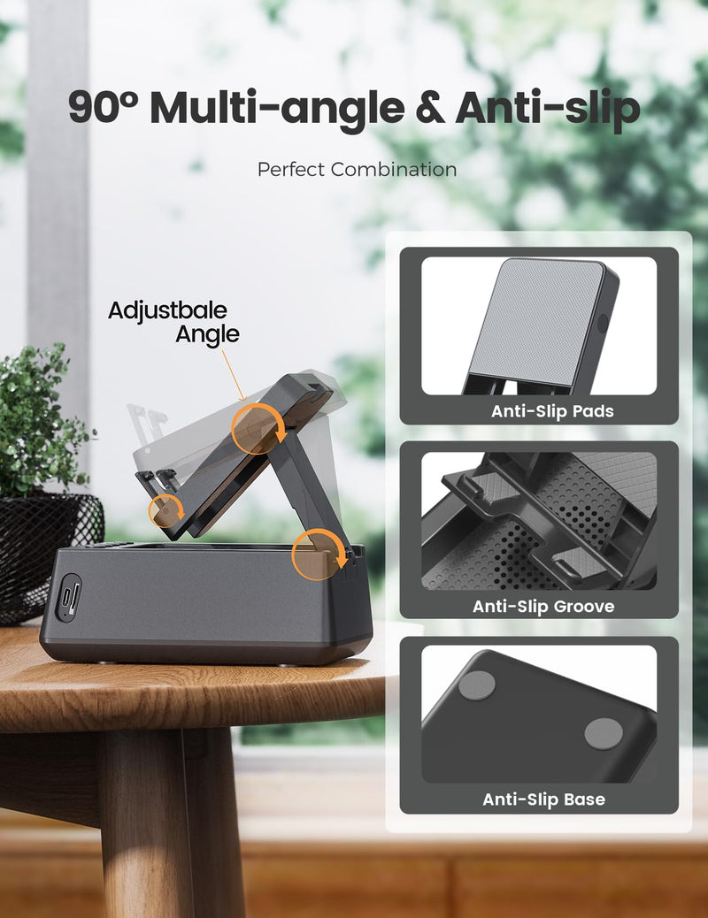 Gifts for Him, Her, Cell Phone Stand Bluetooth Speaker, Cool Tech Kitchen Gadgets Adjustable Phone Holder, Birthday for Men Women Dad Who Want Nothing Black
