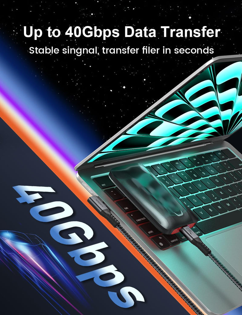 XAOSUN 240W USB 4 Cable for Thunderbolt 4, 3.3FT Right Angle Thunderbolt 4 Cable 90 Degree, 40Gbps [USB-IF Certified] USB C to USB C Cable 8K@60Hz, for MacBook, SSD, Docking, eGPU and iPhone 16