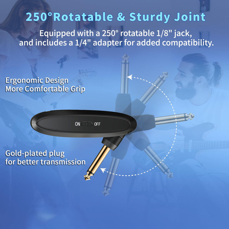 A10 Wireless Guitar System, 2.4GHz Rechargeable Transmitter Receiver, 24-bit 48KHz Audio, 100ft Range, No Latency, Plug and Play for Electric Guitar & Bass Accessories