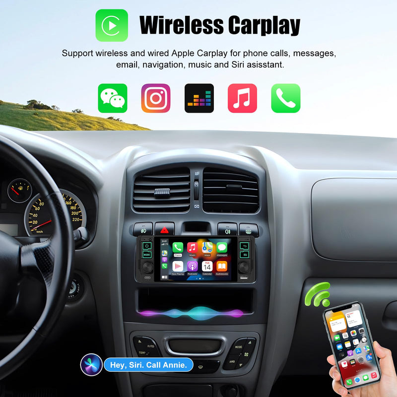 Single Din Car Stereo with Wireless Apple Carplay Android Auto, 5.1" InCell Touchscreen Car Radio with Bluetooth 5.2 Handsfree Mirror Link 1 Din Head Unit with FM/Type-C/USB/EQ/Microphone 5.1-In Incell Screen