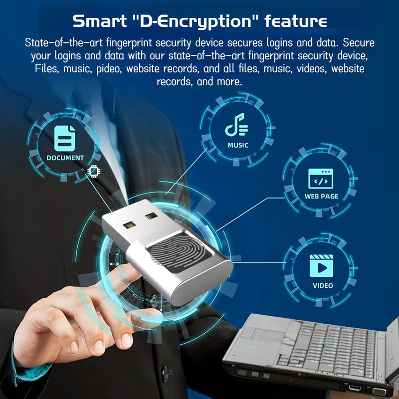 USB Fingerprint Reader Mini Fingerprint Scanner PC Dongle Windows Hello Fingerprint Reader for PC Laptop 360 Degree Touch Speedy Matching Biometric Portable USB Fingerprint Logger for Windows 10/11
