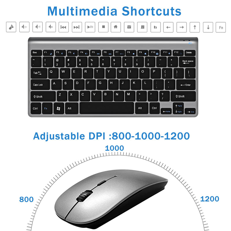 Wireless Keyboard and Mouse Combo, Compact Quiet Wireless Keyboard and Mouse Set 2.4G Ultra-Thin Sleek Design for Windows, Computer, Desktop, PC, Notebook, Laptop (Black+Grey) GHKM03