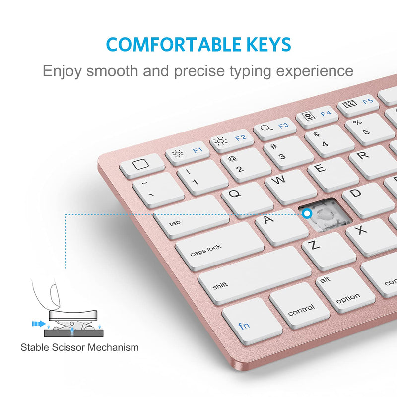 OMOTON Ultra-Slim Bluetooth Keyboard Compatible with iPad 10.2(9th/ 8th/ 7th Generation)/ 9.7, iPad Air 4th Generation, iPad Pro 11/12.9, iPad Mini, and More Bluetooth Enabled Devices, Pink Gold