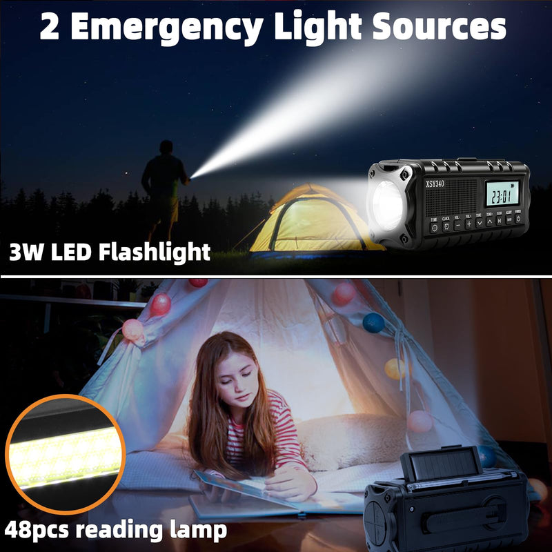 [AUSTRALIA] - QAUYYW Upgraded 37000mWh Emergency Hand Crank Radio AM/FM with LED Flashlight Solar Radio, Portable Weather Radio, Emergency Cell Phone Charger for Family Outdoor Camping and Emergency Rescue Us black 