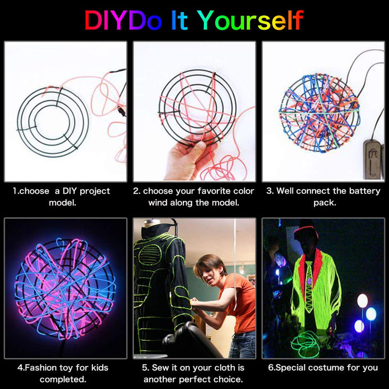lychee EL Wire Neon Glowing Strobing Electroluminescent Light El Wire w/Battery Pack for Parties, Halloween Decoration (Purple, 9ft) Purple