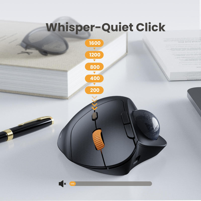 ProtoArc EM04 Wireless Trackball Mouse, Bluetooth Trackball Mouse | Thumb-control design reduces wrist fatigue, connect 3 devices via Bluetooth/2.4G USB-A, 500mAh rechargeable battery Gray
