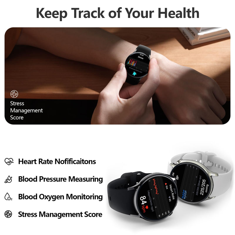 Sense 6 Advanced Health and Fitness Smartwatch with Tools to Manage Stress and Sleep, SpO2, 24/7 Heart Rate and 100+ Sports Mode,1.43" AMOLED SCREEN, IP68 Waterproof Smart Watch for Women Men, Black