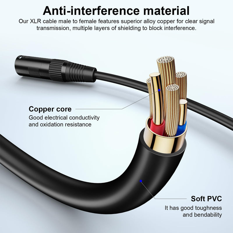 Aokeo XLR Cables 3FT 2 Pack, XLR Male to Female Microphone Cable for Speaker and Audio Setups,All Copper Conductors（1M） 3FT 6 Pack
