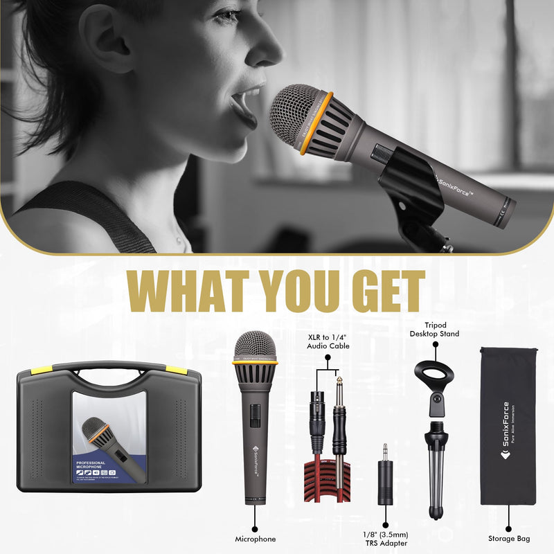 [AUSTRALIA] - Dynamic Microphone - Vocal Microphone for Singing - Handheld Wired Microphones with 16ft XLR to 1/4" Audio Cable - Mic for Speaker, Mixer, Amplifier & Karaoke Machine (Matte Grey) Matte Grey 