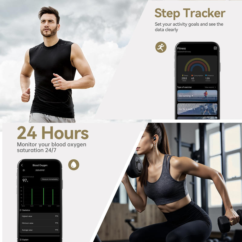 Smart Ring for Women & Men, Fitness Tracker with Heart Rate, Blood Oxygen, Sleep Monitoring, Long-Lasting Battery, IP68 Waterproof, No Subscription Fee (Rose Gold, #8)