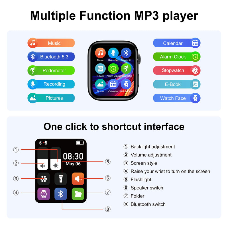 [AUSTRALIA] - MP3 Player with Bluetooth 5.3 - SWOFY M2 32GB Touchscreen Music Player with Detachable Strap,Built-in Speaker,1.91'' IPS Display,Portable Sport MP3 Players for Running,Gym,Kids & Adults - Black 