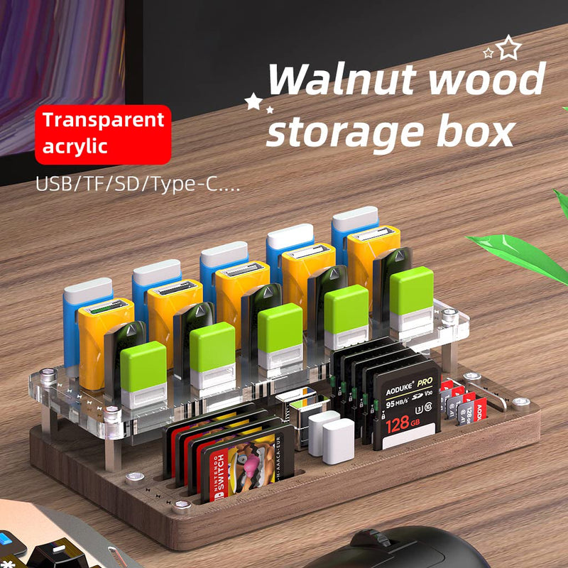 AOJUE Wooden Memory Card Case TF/CF/Switch Card Box and USB Drive / SD Card Holder Desk,Micro SD Card Case,Memory Card Case, Memory Card Protection box-03MY Upgrade extended style