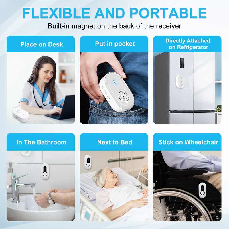 Caregiver Call Button Beeper Pager System Rechargeable & Portable Receiver with 500Ft Range Alert Button Call Bell for Elderly/Patient/Disabled at Home/Hospital/Clinic 2 buttons+1 receivers