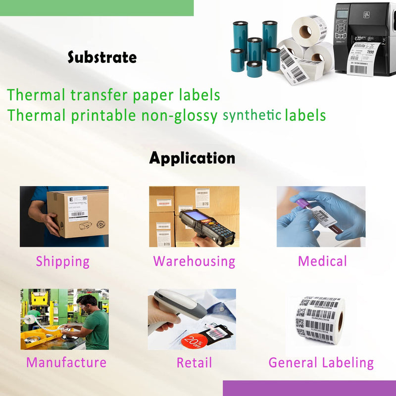 4 Rolls 4.33'' x 244' Premium Resin Enhanced Wax Ribbon, 110mm x 74m Black Thermal Transfer Ribbon, Desktop Barcode Thermal Label Printer Ribbons, 1/2'' Core, for Zebra GC, GK, GX, ZD & Eltron 4.33''x244'｜4 Rolls