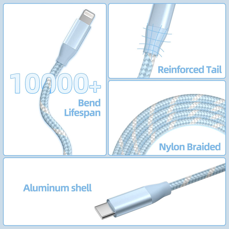 [AUSTRALIA] - USB C to Lightning Cable 3 Pack 6FT Apple MFi Certified iPhone Charger Fast Charging Type c to Lightning Cable iPhone Fast Charger for iPhone 14 13 12 11 Pro Max Xr Xs 8 and More 