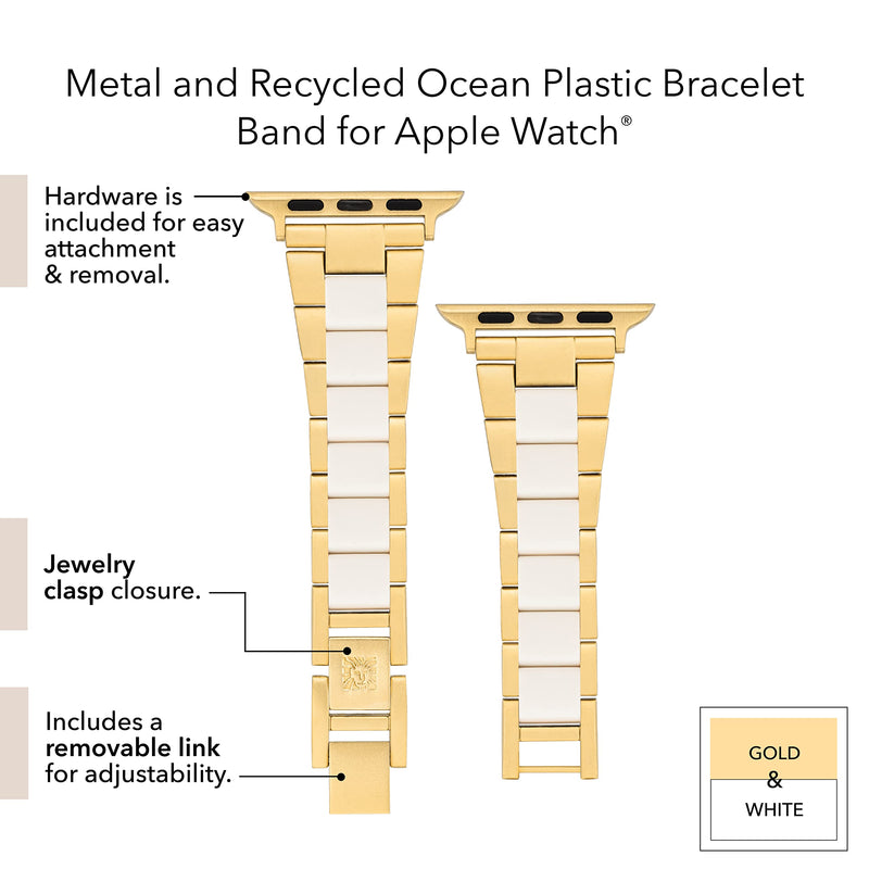 Anne Klein Oceanworks Plastic Link Bracelet for Apple Watch, Secure, Adjustable, Fits Most Wrists Gold/White 42mm (Series 10) & 38/40/41mm
