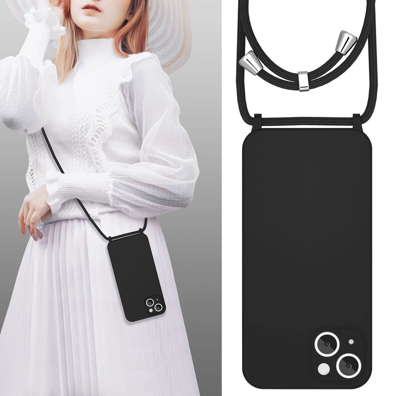 UEEBAI Crossbody Lanyard Phone case for iPhone 12, Silicone Phone Cover with Adjustable Necklace Strap Soft Belt Neck Cord Lanyard Shockproof Protective Case - Black