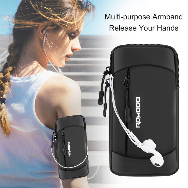 Phone Holder for Running, Large Capacity Arm Band for Phone for Running Walking, Lightweight Armband Cell Phone Holder for iPhone 12 13 14 15 Samsung Galaxy S23 S22 Ultra Under 7.5 Inch (Black) 01-Black