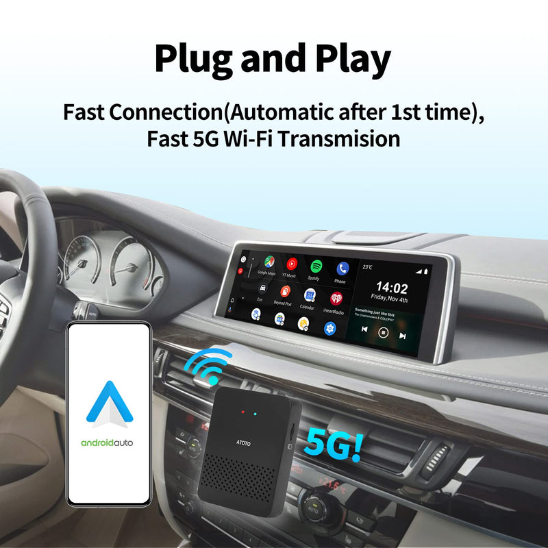 ATOTO AD3AA-BK Wireless Android Auto Adapter, Convert Wired to Wireless for Factory Wired Android Auto or Aftermarket Head Unit, Compatible with Toyota/Nissan/Honda/Ford/Audi/Benz, Online Update Black