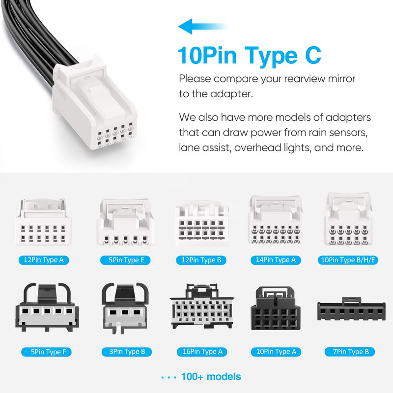[AUSTRALIA] - Dash Cam Power Adapter,(10P Type C)Fit Chrysler,Dodge Ram 1500/2500/3500,Jeep Cherokee/Grand Cherokee/Compass/Wagoneer,Connect Auto-Dimming Rearview Mirror,Power Adapter Cable for Dashcam Camera 