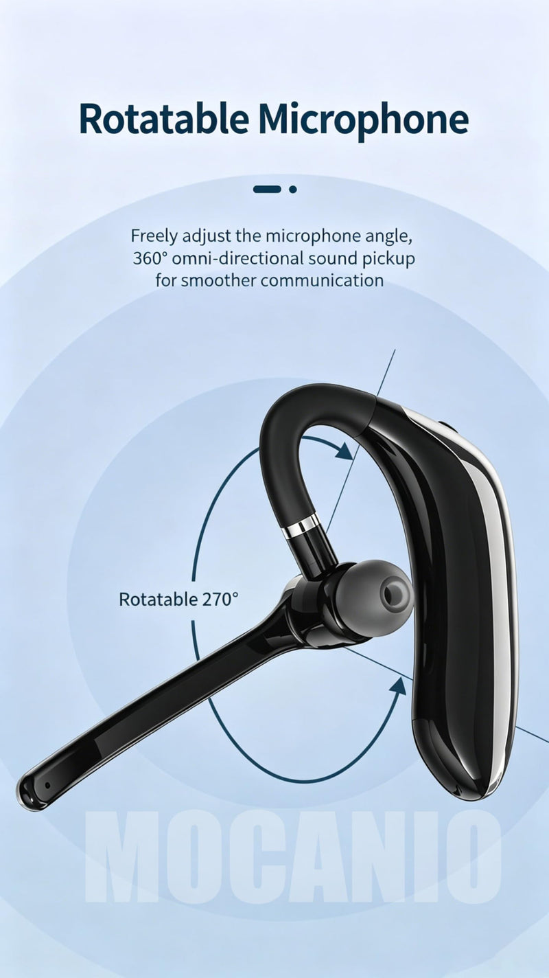 Wireless Bluetooth 5.3 Headset with ENC Noise Cancelling Mic, LED Display, 270° Rotatable Mic, Hands-Free Single Ear Bluetooth Earpiece for Trucker/Driver/Business, 12m Range, Dual Device Connect M80B