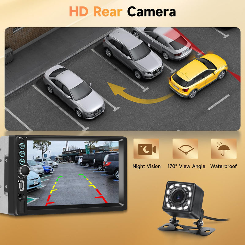 Double Din Car Stereo 7" HD Touchscreen, Wireless Carplay & Android Auto, Bluetooth,SWC,FM Car Radio Receiver, Car Stereo Double Din Backup Camera Car Audio Receivers Mirror Link,AUX/EQ/SWC