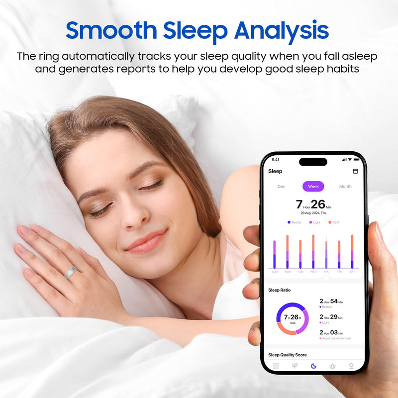Smart Health Ring, Featuring Stress and Sleep Monitoring Functions, Compatible with iOS and Android,Waterproof Fitness Tracker for Women & Men, No Subscription Fee.