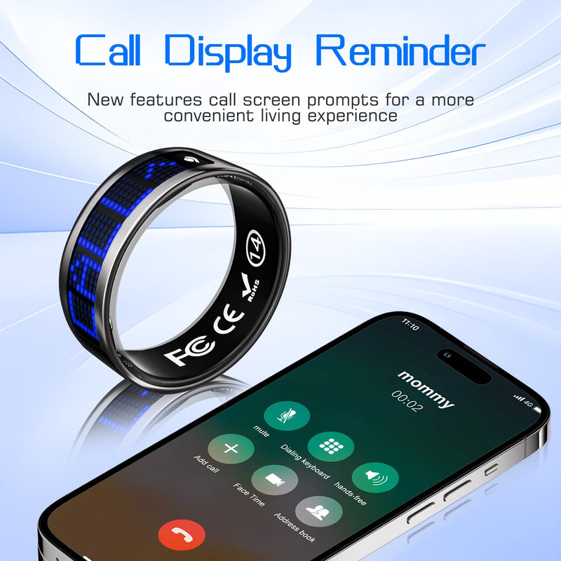 Smart Ring for Women & Men, Fitness & Health Tracker with Display Screen, IP68 Waterproof Smart Rings for Health Monitoring, Fitness Tracker Ring with Call Notification, No App Fe Black 10#