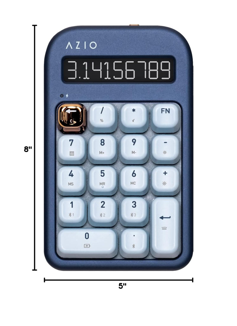 AZIO IZO Wireless Mechanical Calculator & Number Pad - Bluetooth 5.0 & USB, Gateron-Blue Mechanical Switch, 9 Backlight Modes, Rechargeable, PC & Mac Compatible, Blue Iris (IN105) Azio IZO