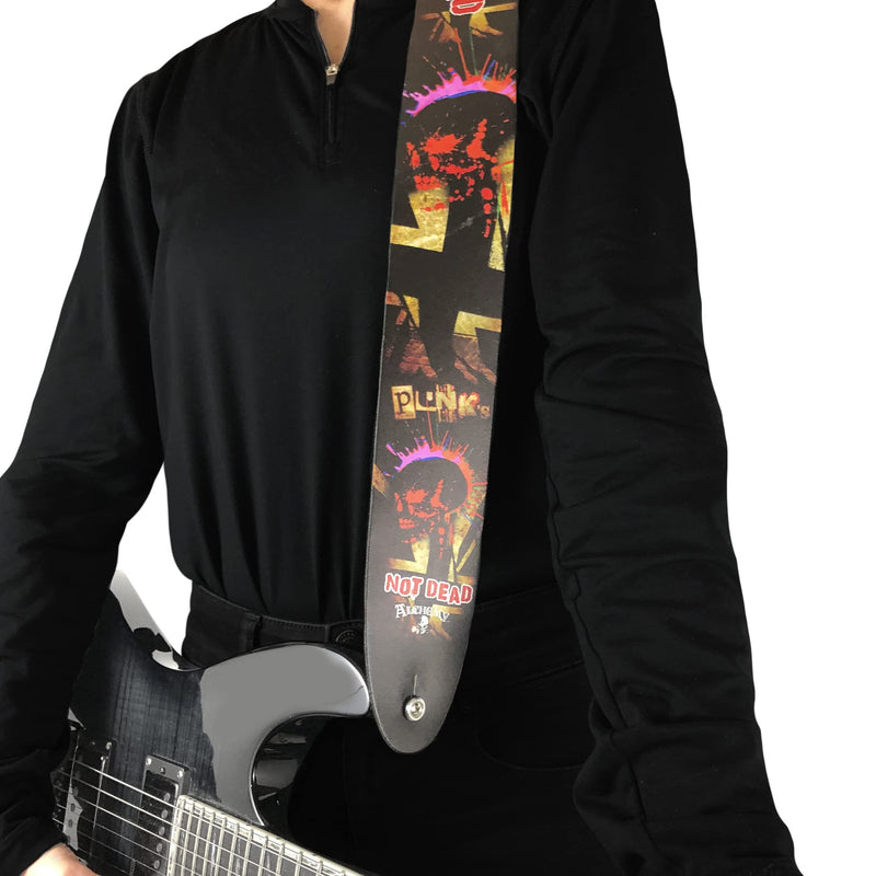 Perri's Leathers, Official Alchemy Punks Not Dead Licenced Leather Guitar Strap, Direct to Leather Series, Anti-Slip, Adjustable from 42.5" to 56" Inch, Compatible w/All Button Lock Systems