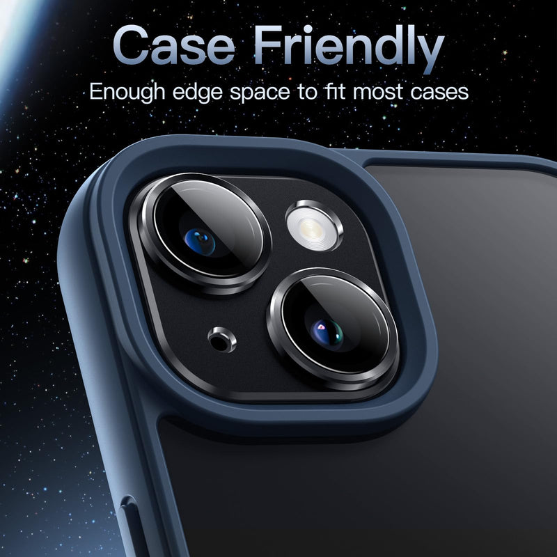 JETech Camera Lens Protector for iPhone 15 6.1-Inch and iPhone 15 Plus 6.7-Inch, Full Coverage 9H Tempered Glass Ring Cover, Matte Metal Plate, Case Friendly, 1-Pack (Midnight) Midnight